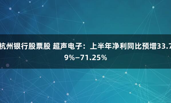 杭州银行股票股 超声电子：上半年净利同比预增33.79%—71.25%